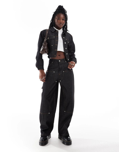 COLLUSION co-ord baggy double knee carpenter jean in rinsewash