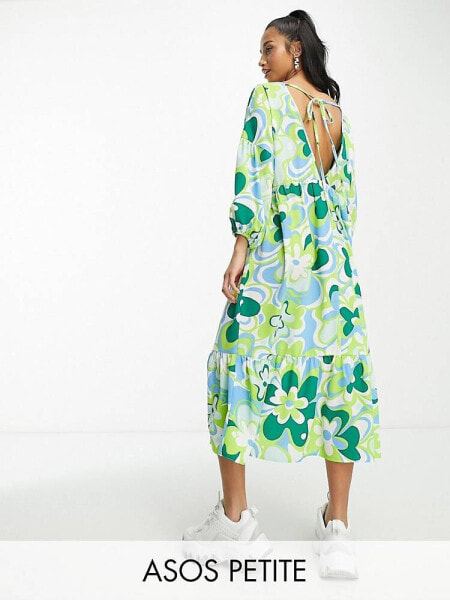 ASOS DESIGN Petite chuck on smock midi dress in green floral