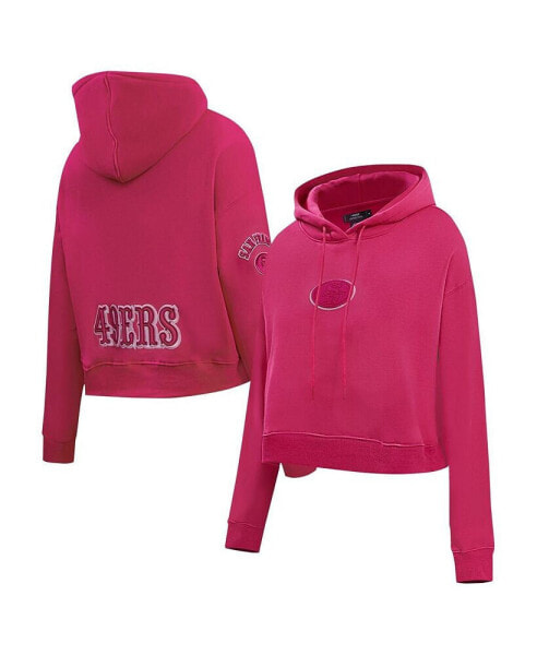 Women's Pink San Francisco 49ers Triple Pink Cropped Fleece Pullover Hoodie