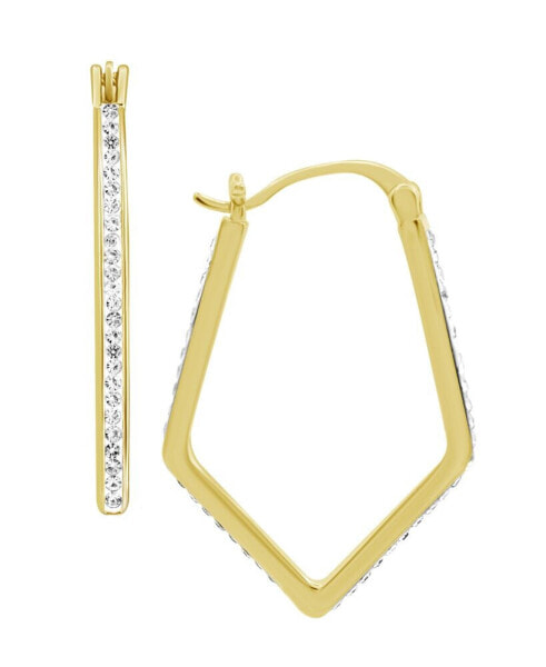 Clear Crystal Pave Geometric Hoop Earring, Gold Plate and Silver Plate
