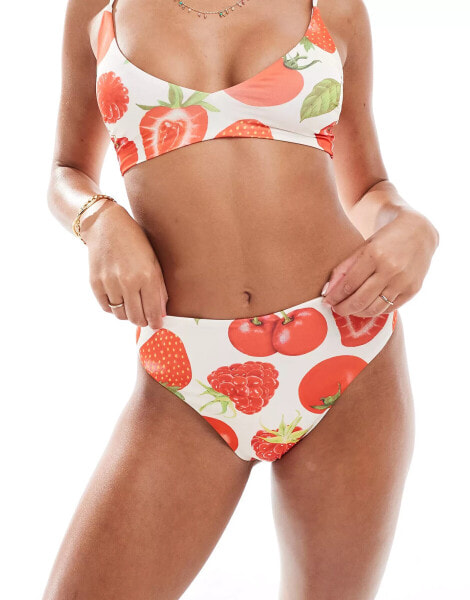 ASOS DESIGN Fruit Bowl high leg high waist bikini bottom in multi