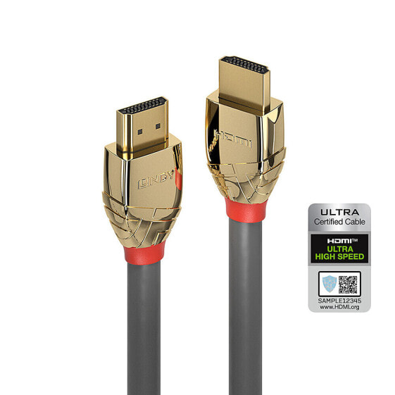 Lindy 2m Ultra High Speed HDMI Cable, Gold Line, 2 m, HDMI Type A (Standard), HDMI Type A (Standard), 48 Gbit/s, Grey