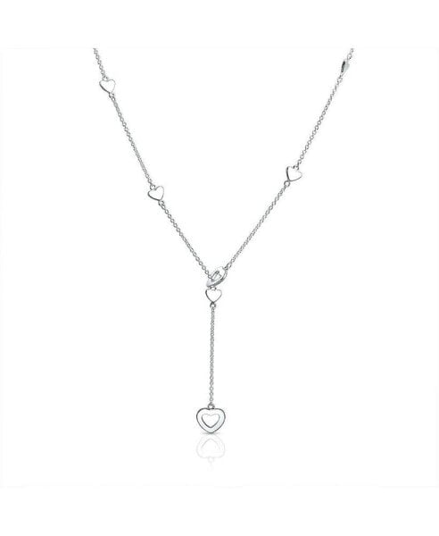 Simple Chain Long Linear Open Hearts Dangle Lariat Pendant Y Necklace Lightweight For Women Sterling Silver