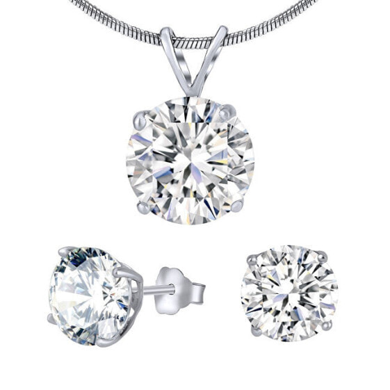 Silver jewelry set with clear crystal glass JJJS5RC1 (earrings, pendant)
