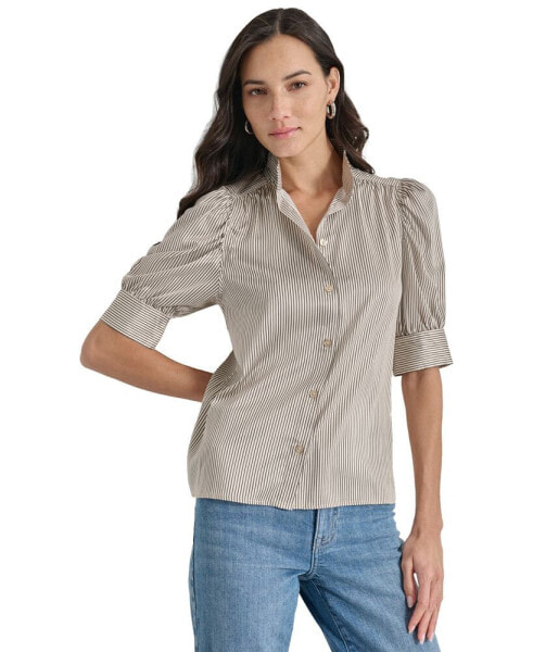 Women's Stand Collar Puff-Sleeve Shirt