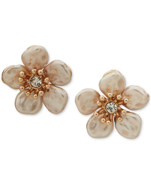Gold-Tone Pink Flower Stud Post Earrings