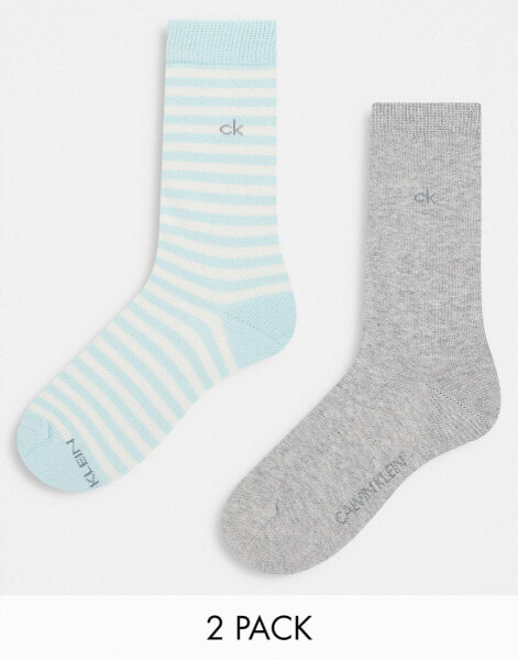 CK jeanna 2 pack socks in grey and light blue stripes