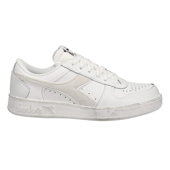 Diadora Magic Basket Low Icona Leather Lace Up Mens Off White, White Sneakers C