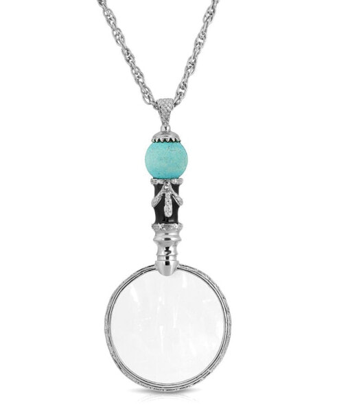 Silver Tone Semi-Precious Turquoise Magnifier 30" Pendant