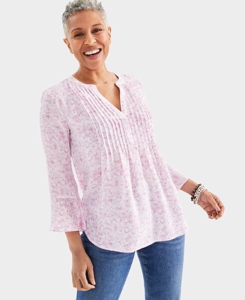 Women's Printed Pintuck Ruffle-Sleeve Top, Created for Macy's