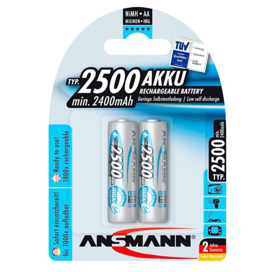 ANSMANN 1x2 MaxE NiMH Rechargeable 2500 Mignon AA 2400mAh Batteries