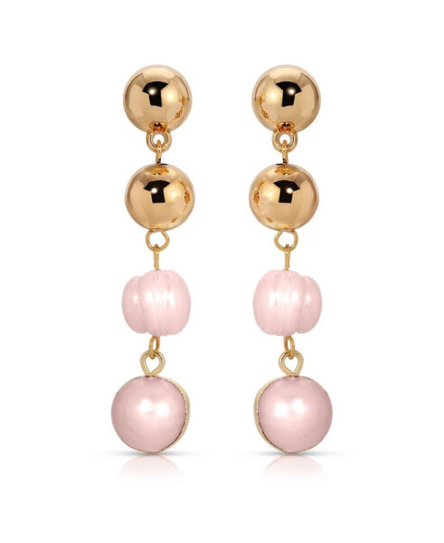 Pink Freshwater Pearl Gold Drop Earrings