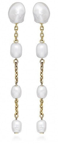 Delicate gold-plated earrings with real pearls SC514