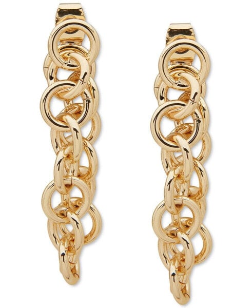 Gold-Tone Link Chain Front Back Hoop Earrings