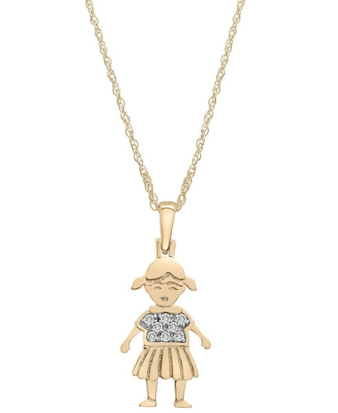 Wrapped diamond Girl Pendant Necklace (1/20 ct. t.w.) in 10k Gold, 18" + 2" extender, Created for Macy's