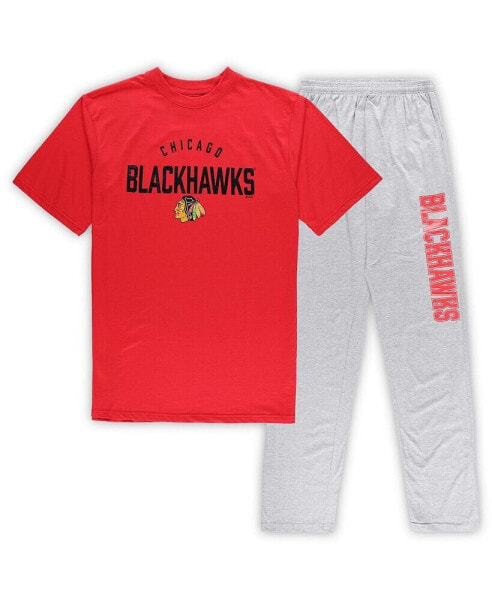 Men's Chicago Blackhawks Red, Heather Gray Big and Tall T-shirt and Pants Lounge Set