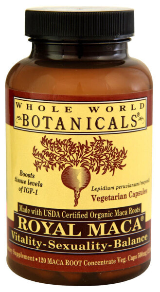 Whole World Botanicals Royal Maca Комплекс на основе органического концентрата корня маки для повышения либидо и регуляции гормонального баланса 600 мг - 120 растительных капсул