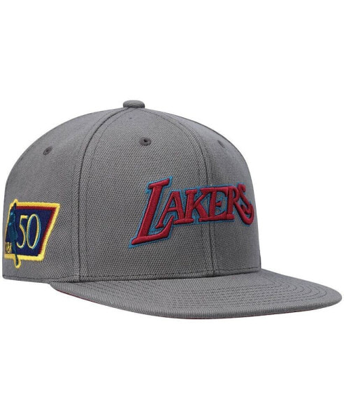 Men's Charcoal Los Angeles Lakers Hardwood Classics NBA 50th Anniversary Carbon Cabernet Fitted Hat
