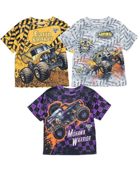 Boys Maximum Destruction Earth Shaker Mohawk Warrior 3 Pack T-Shirts Yellow / Grey / Purple