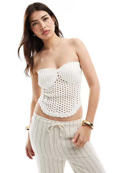 ASOS DESIGN knitted bandeau crochet top in cream