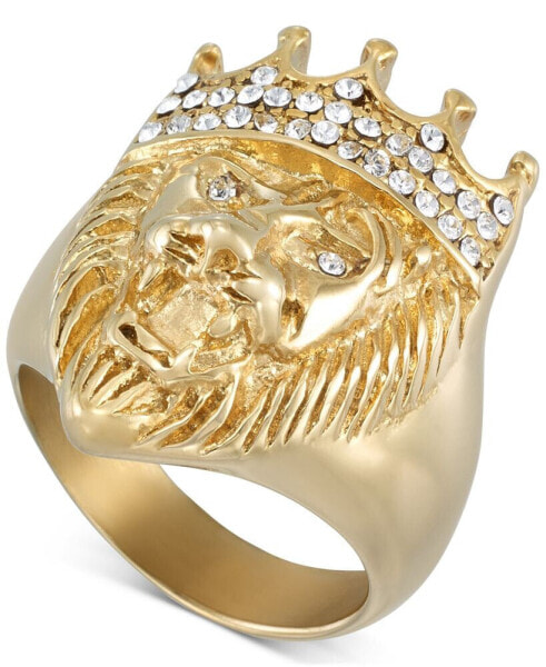 Crystal Lion Ring in Gold-Tone Ion-Plated Stainless Steel