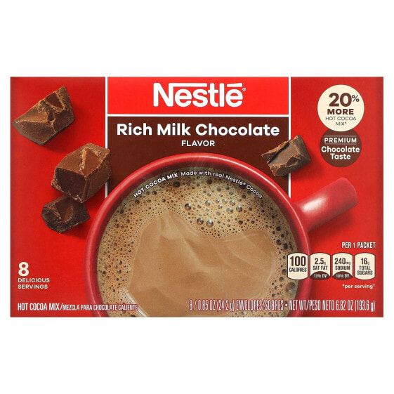 Nestle Hot Cocoa Mix, Hot Cocoa Mix, насыщенный молочный шоколад, 8 конвертов, 24,2 г (0,85 унции)