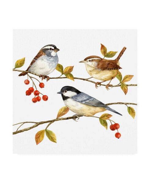 Jane Maday Birds and Berries I Canvas Art - 15.5" x 21"