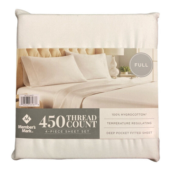 Member's Mark 450-Thread-Count Solid 4 Piece Sheet Set (Arctic White, Full)