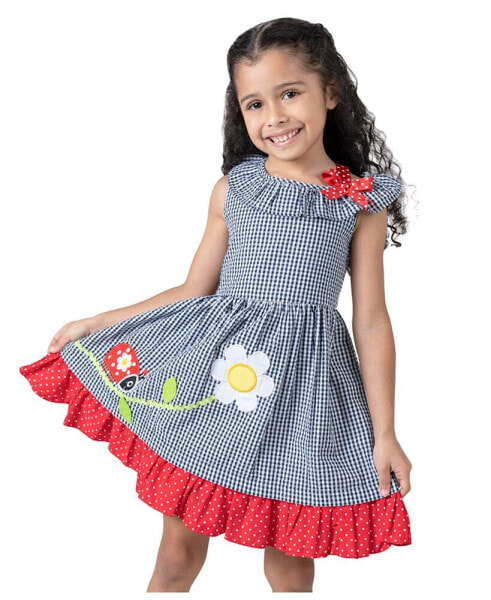 Little Girls Lady Bug Sleeveless Seersucker Dress