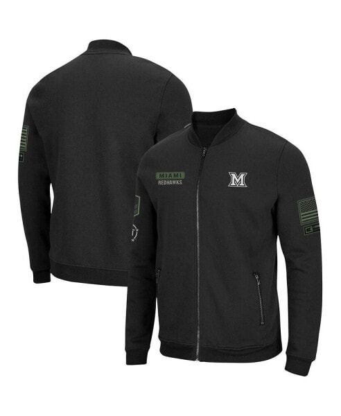 Men's Black Miami University RedHawks OHT Military-Inspired Appreciation High-Speed Bomber Full-Zip Jacket