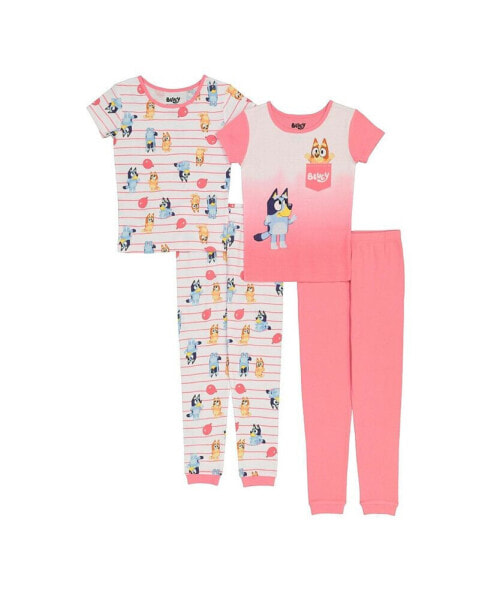 Little Girls Cotton Pajama, 4 Piece Set