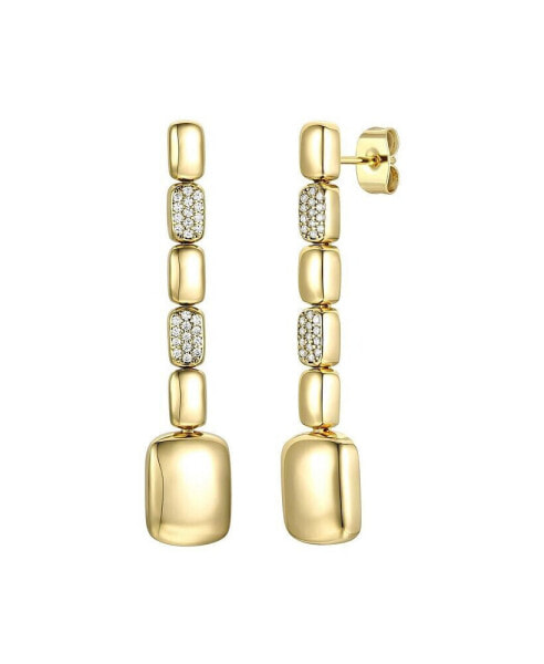 14k Gold Plated Sterling Silver with Cubic Zirconia Rectangle Link Linear Dangle Earrings