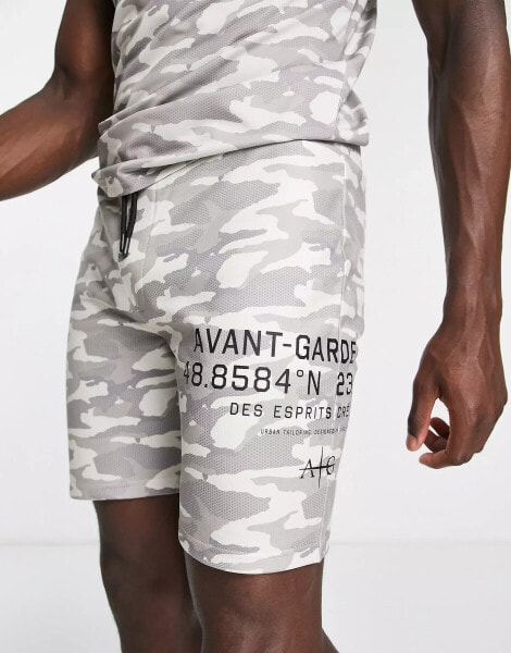 Avant Garde grid short co-ord in ecru camo