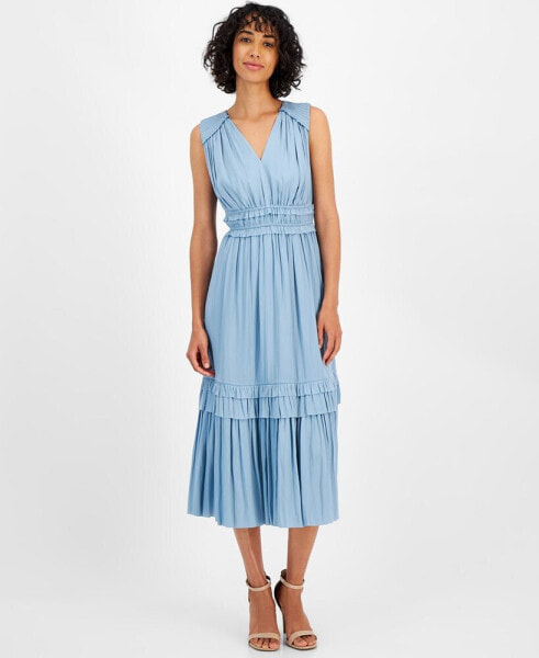 Women's Smocked Sleeveless Tiered Midi Dress