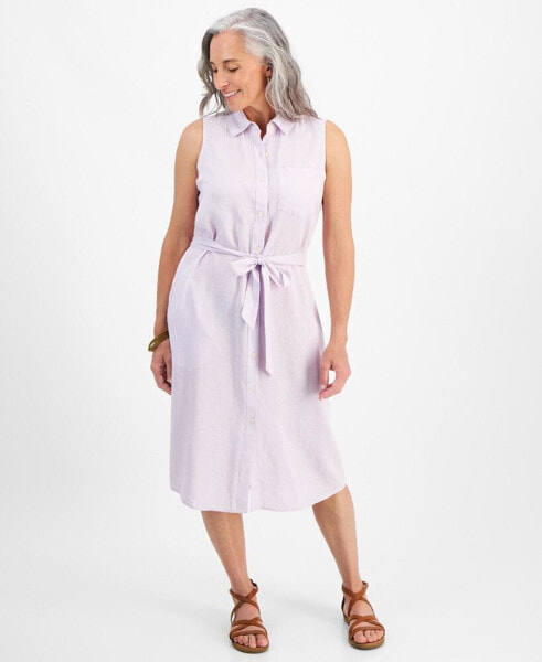 Petite Linen Sleeveless Shirt Dress, Created for Macy's