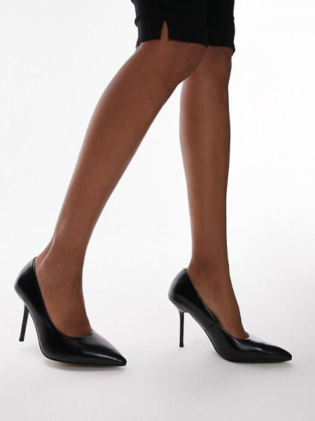 Topshop Wide Fit Erin patent court shoe in black