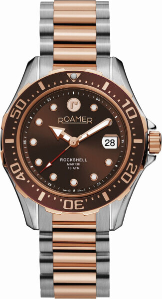 Roamer Herren Armbanduhr Rockshell Mark III Automatik 41 mm 3-Zeiger, Datumsfenster Armband Edelstahl 220660 49 65 20