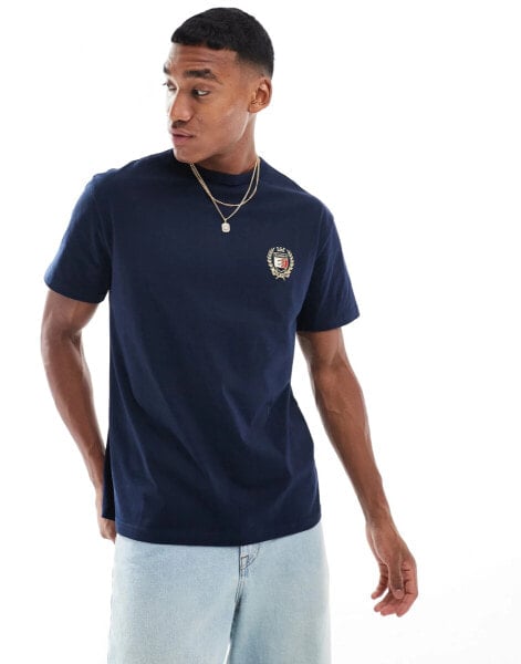 Tommy Jeans Logo Embroidery Crew Neck T-Shirt in Blue