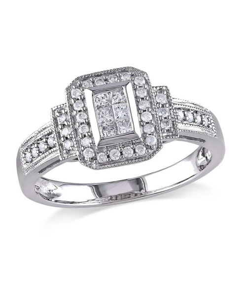 Princess and Round Certified Diamond (1/3 ct. t.w.) Halo Engagement Ring in 14k White Gold