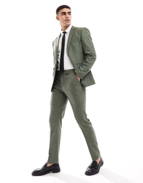 ASOS DESIGN slim suit trousers in forest green oxford texture