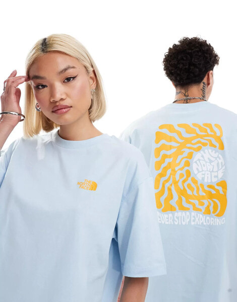 The North Face Exotic Days backprint oversized t-shirt in light blue