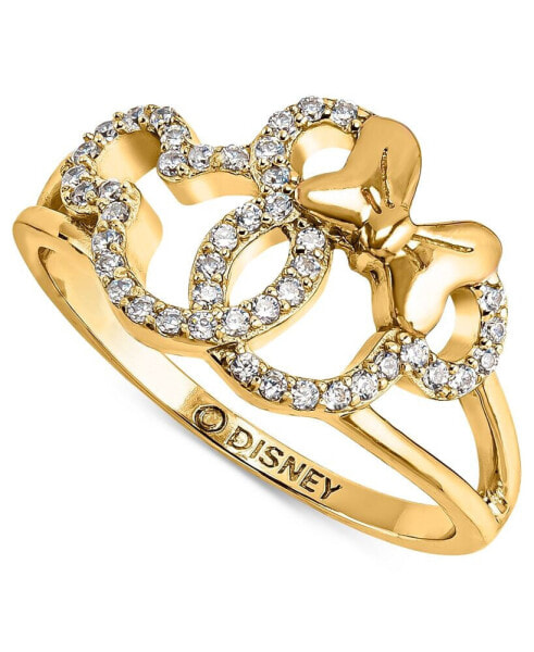 Cubic Zirconia Mickey & Minnie Mouse Interlocking Ring in 18k Gold-Plated Sterling Silver