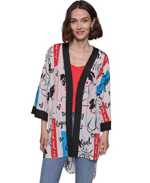 Women's Printed Kimono High-Low-Hem Top