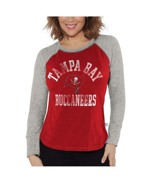 Women's Red, Heather Gray Tampa Bay Buccaneers Waffle Knit Raglan Long Sleeve T-shirt