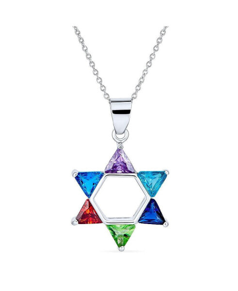 Bling Jewelry modern Multi-Color CZ Judaica Hanukkah Star of David Pendant Necklace .925 Sterling Silver for Women s