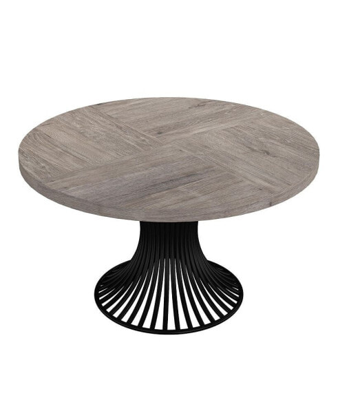 Round Dining Table for 4-6 People, 47-Inch Farmhouse Dinning Room Table Circle Kitchen Table, Industrial Dinner Table with Metal Base for Kitchen, Living Room