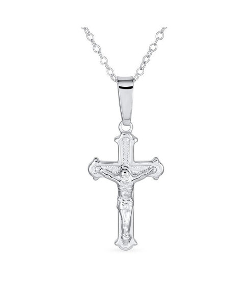 Simple Christian Catholic Religious Jewelry Passion Jesus Crucifix Cross Necklace Pendant For Women Sterling Silver 18" Chain