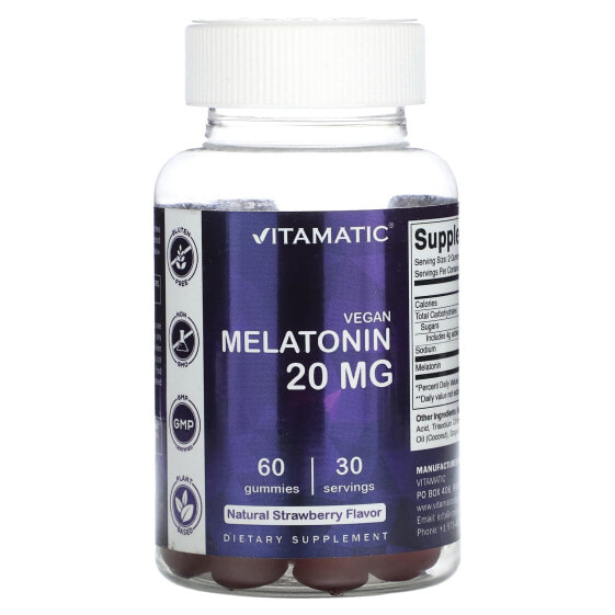 Vegan Melatonin, Natural Strawberry, 20 mg, 60 Gummies (10 mg per Gummy)