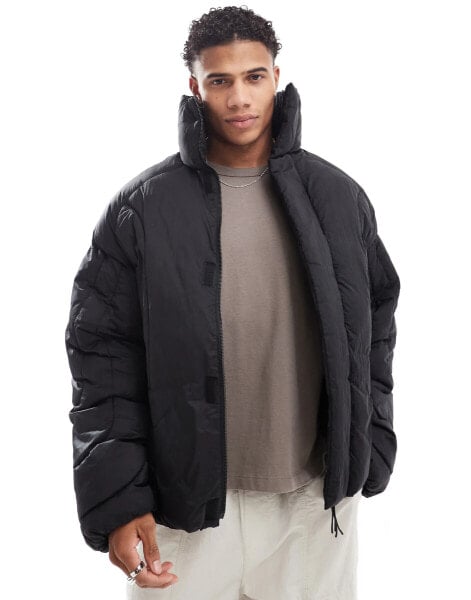 Jack & Jones Premium vertical panel puffer jacket in black