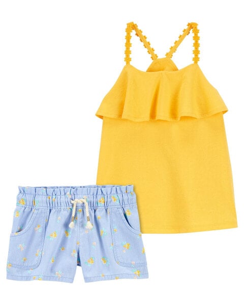 Baby 2-Piece Strap Tank & Paperbag Twill Shorts Set 12M